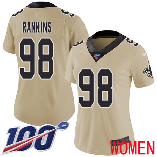 New Orleans Saints Limited Gold Women Sheldon Rankins Jersey NFL Football #98 100th Season Inverted Legend Jersey->women nfl jersey->Women Jersey